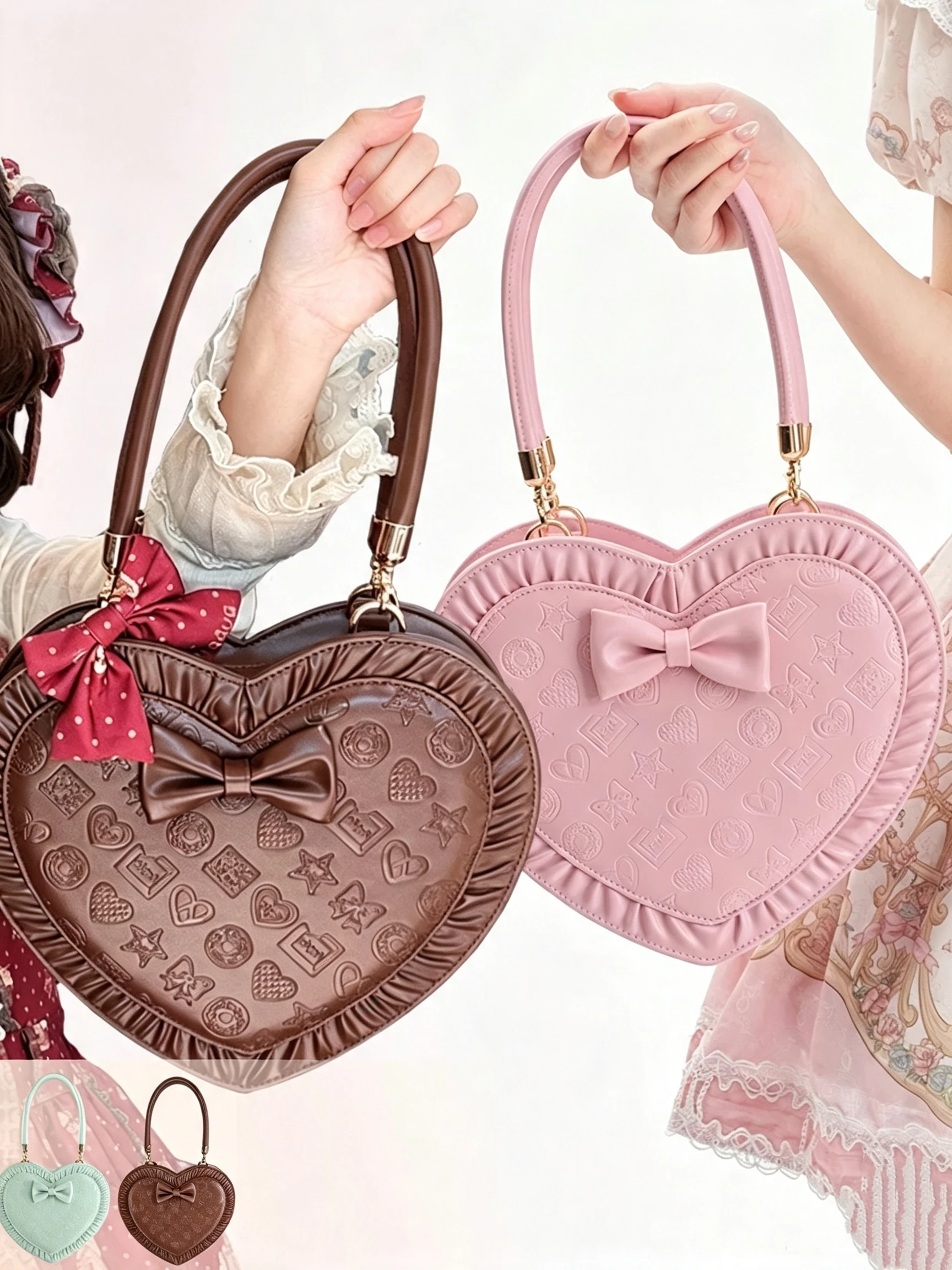 Lolita Love Heart Bag Original Hand Bags for Woman Sweet Teenage Girls Bolsos Mujer Portable Exquisite Sac Femme Bolsas Bolso