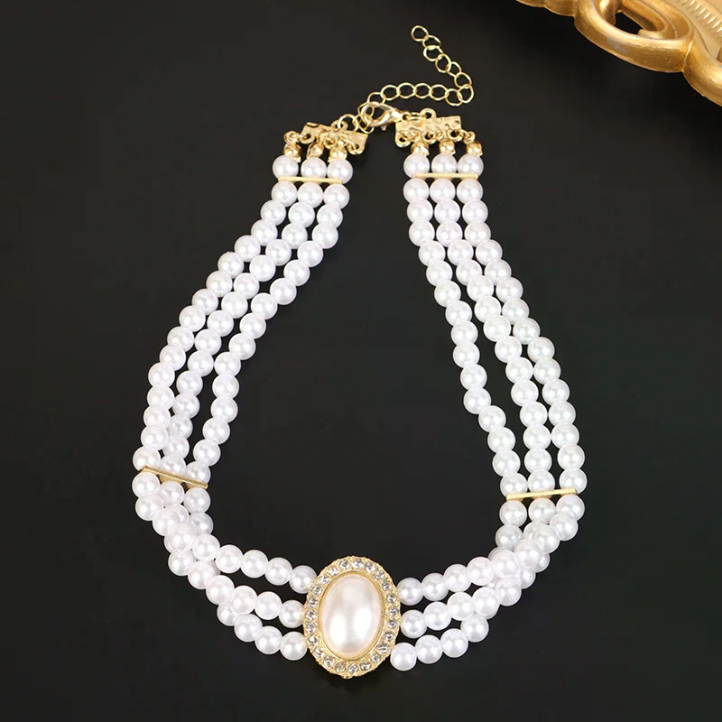 الفاخرة خمر ثلاثة طبقة تقليد اللؤلؤ طوق المختنق الكورية الأزياء قلادة للنساء حزب مجوهرات هدية
