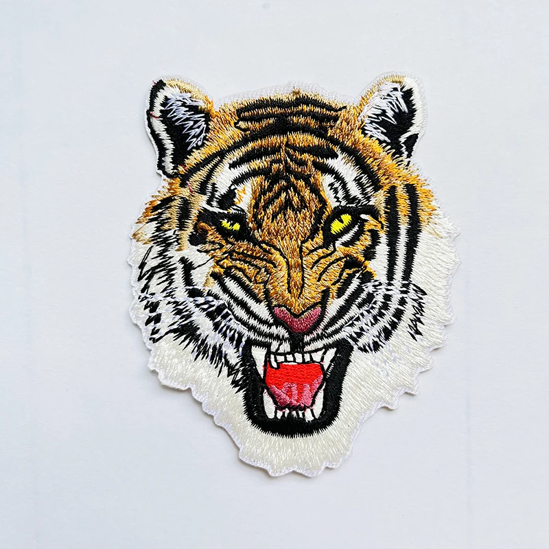 Custom Brand Logo Iron On Embroidery Patches Cartoon Animal Tiger Sticker Clothes Diy Sewing Accessories Heat Transfer Badge