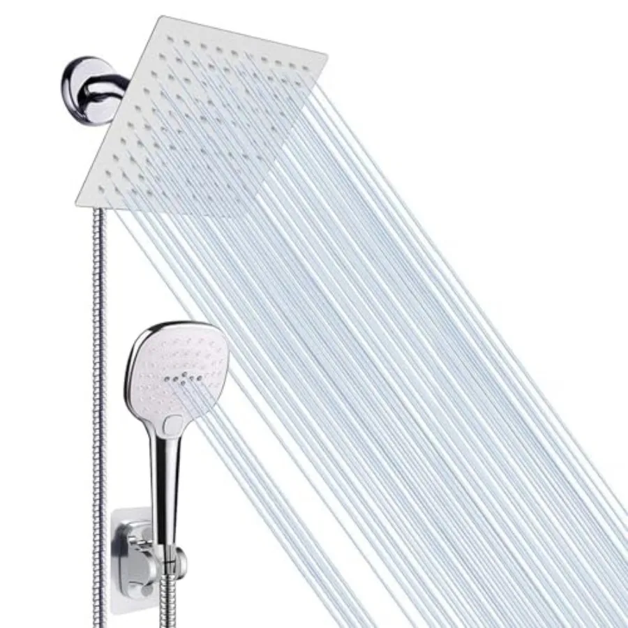 

Shower Head with Hose, High Pressure Stainless Steel Rain Shower and 3 Settings Handheld Spray Combo with Push Button Flow Cont