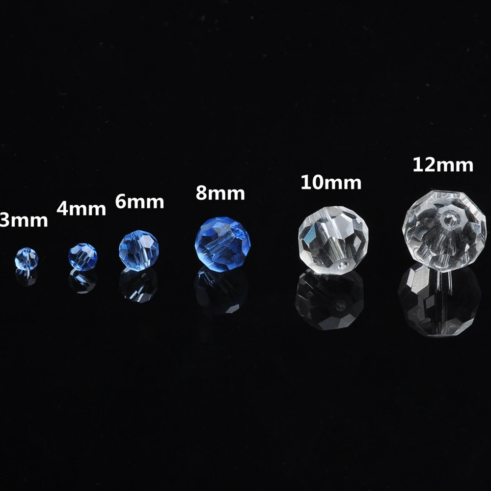 3mm 4mm 6mm 8mm Round Shape 32 Facets Cut Ball Plated Colors Faceted Crystal Glass Loose Spacer Beads Lot For Jewelry Making DIY