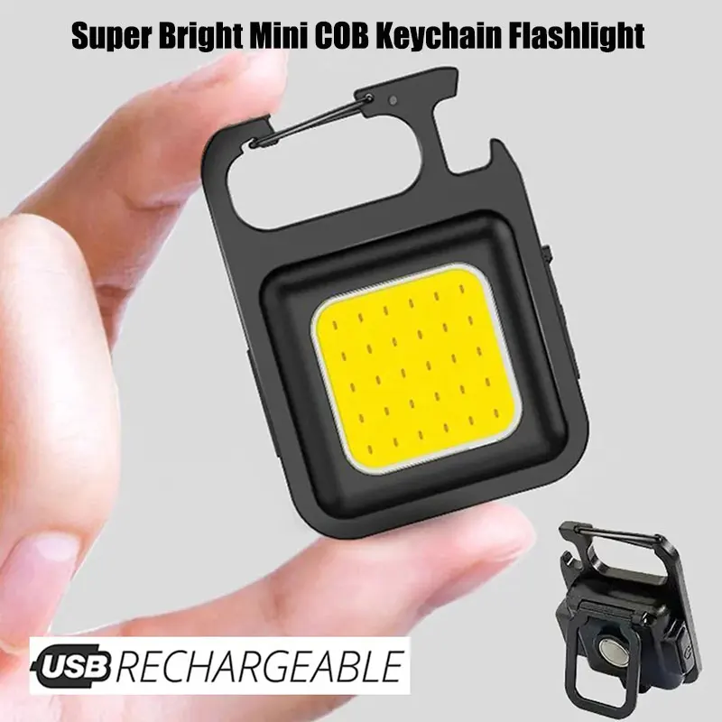 Linterna con llavero superbrillante, Mini luz de trabajo portátil COB, recargable por USB, lámparas de bolsillo para acampar y pescar al aire libre con imán