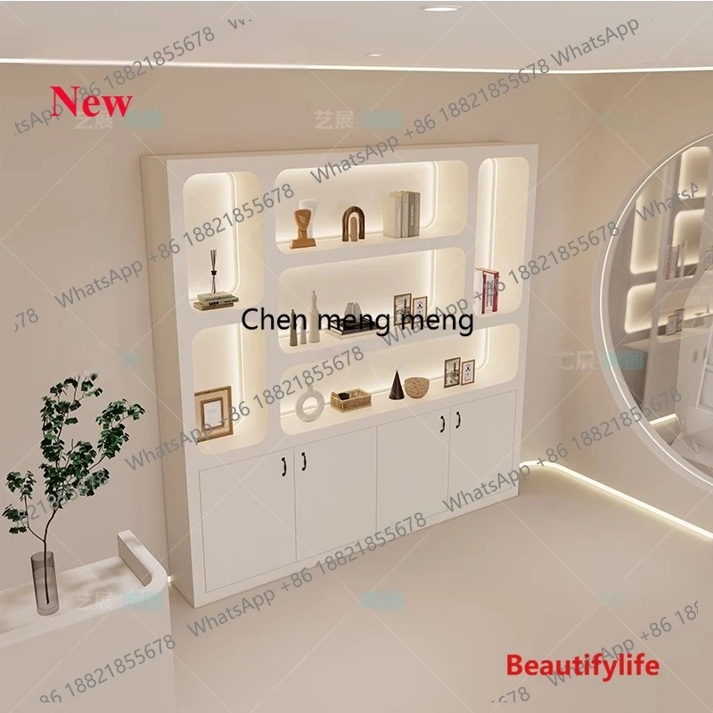 

a55 Nordic Beauty Salon Display Cabinet Modern Solid Wood Painted Cabinet Makeup Garage Cosmetic Cabinet Salon Furniture FYMC