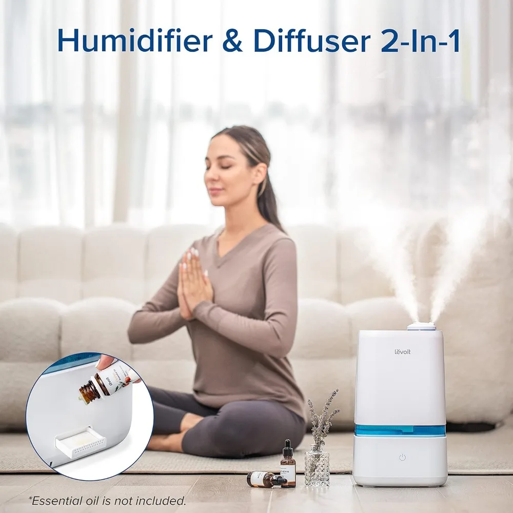 4L Humidifiers & Essential Oil Diffuser, Quiet Cool Mist for Home, Last up to 40Hours, Dual 360° Rotation Nozzles, Auto Shut Off