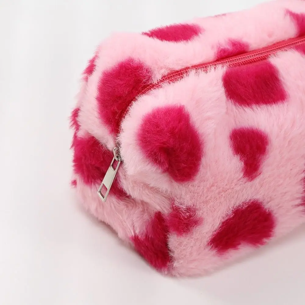 

High-value Plush Makeup Bag Heart Printed Portable Cosmetics Bag Large Capacity Washing Pouch Travel&Home