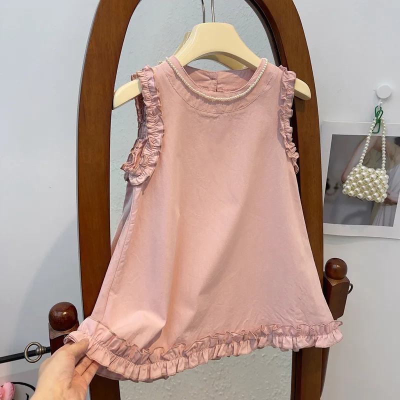 

2024New Girls' Sundress Summer Loose Thin Tree Fungus-like Lacework Children Sleeveless Dress Fashion