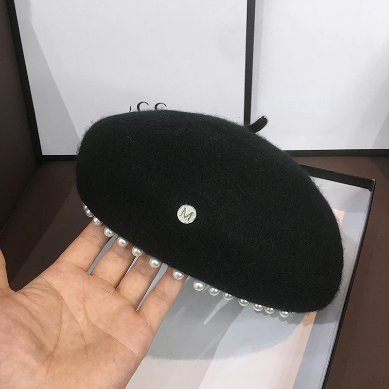 Hats for Women Winter Woolen Pearl Beret Women\'s Retro Literary Temperature Painter Hat Warm Girls Casual Parent-child Beret