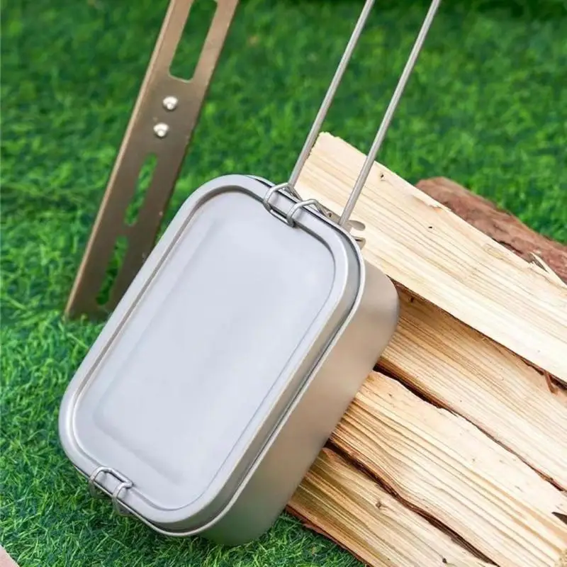31BE Metal Alloy Camping Lunch Box Bentos Container With Folding Handle Portable Bentos Box Rectangle Lunch Box Enduring