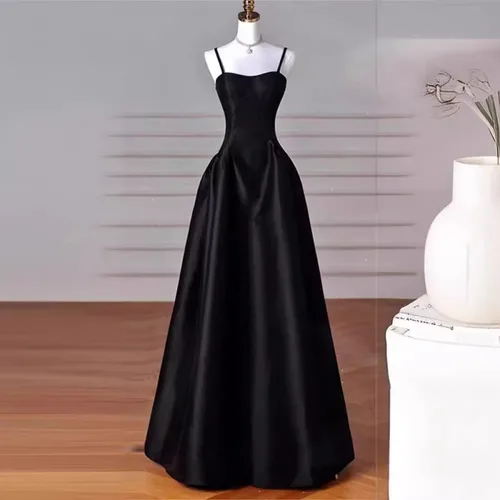 Vestido francés con tirantes Tiktok 2025, nuevo vestido ajustado con tirantes negros franceses, examen de arte para estudiantes, banquete, vestido de noche de cintura alta