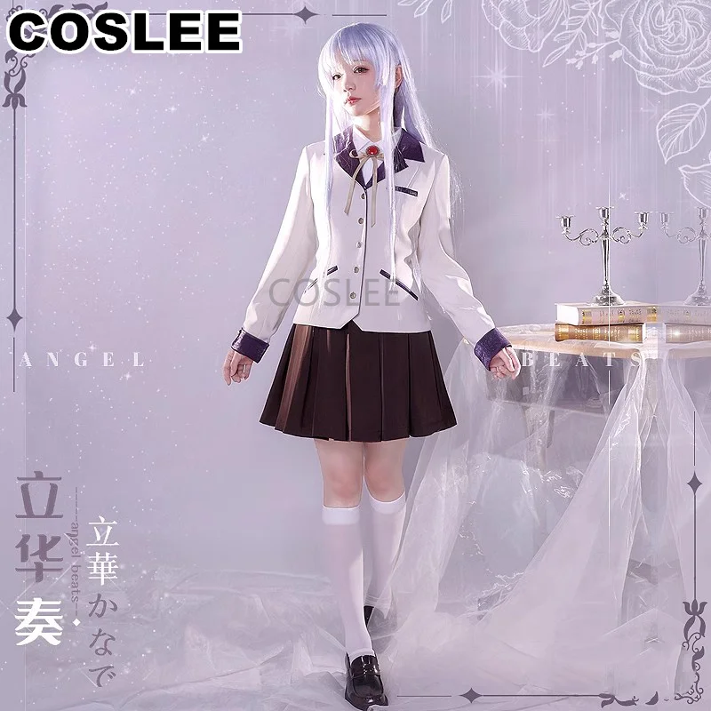 

COSLEE Amine Angel Beats Tachibana Kanade JK Uniform Dress Cosplay Costume Halloween Party Outfit For Women New 2023