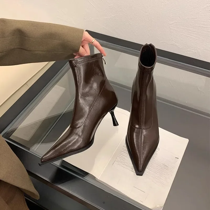 

Женские ботильоны с острым носком, осень/зима 2022, новые короткие сапоги на высоком каблуке