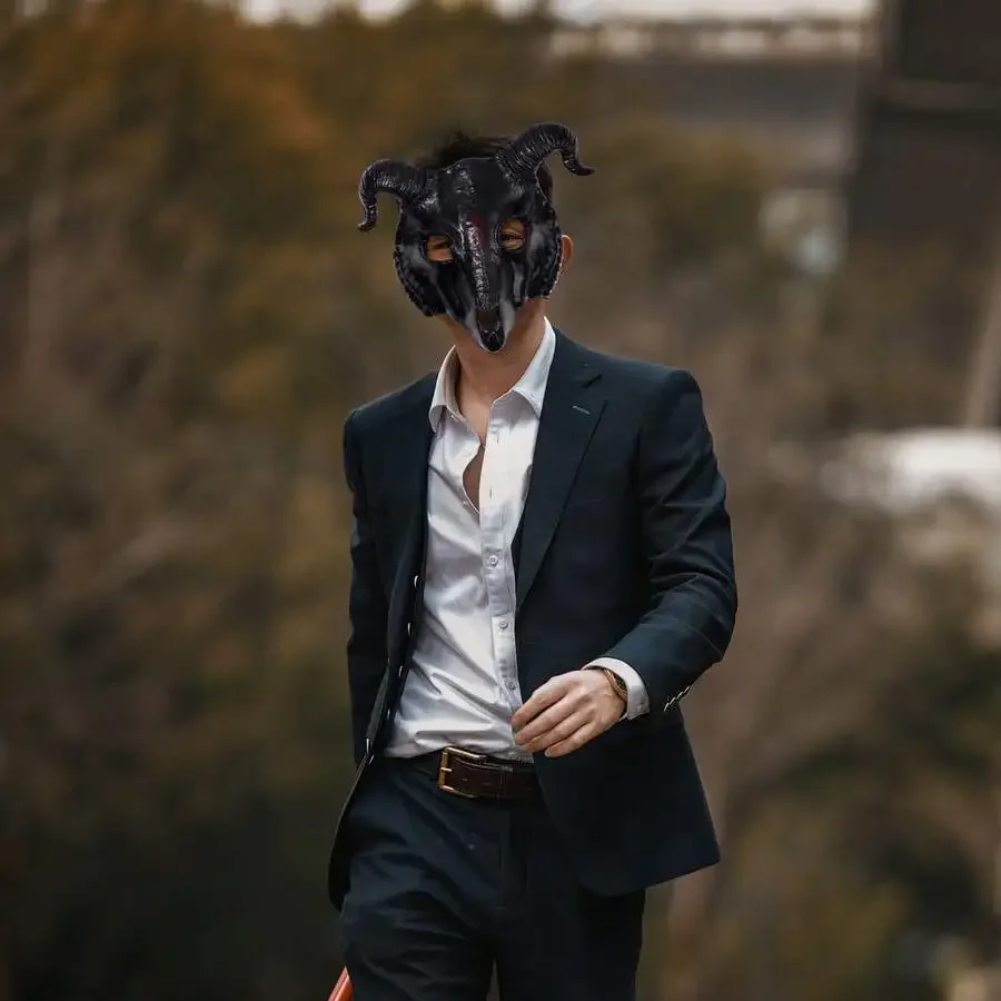 

Mens Full Face Goat Mask For Halloween Costume Party Horror Drama Performance