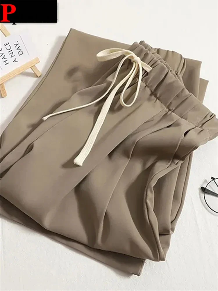 

Oversized 125kg Ladies Lace Up Wide Leg Pants Casual Spring Fall Daily Wear Calca New Baggy Solid High Waist Women Pantalones