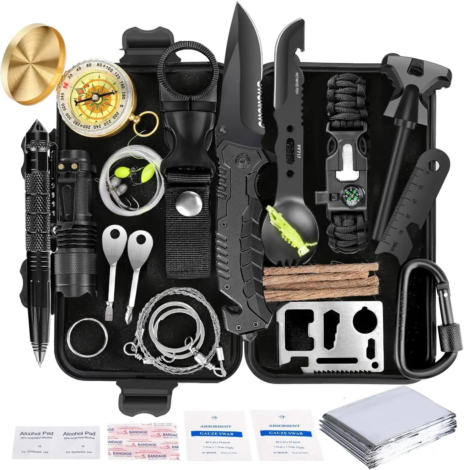 

35-in-1 Survival Kit with First Aid Gear, Perfect Gifts for Men - Camping, Hiking, Hunting & Fishing Essentials