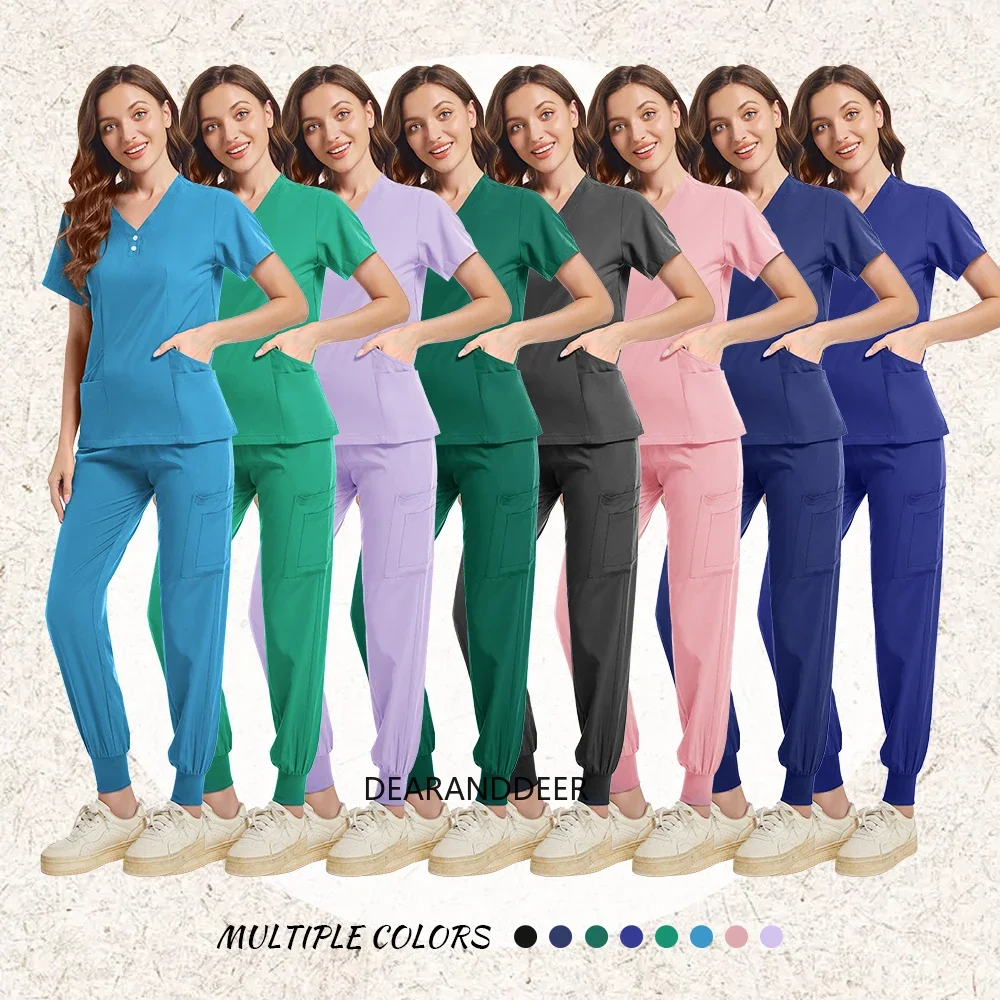 

Medical scrub set multi-color clinical work uniform pharmacy dental clinic doctor nurse uniform hospital surgical shirt pants