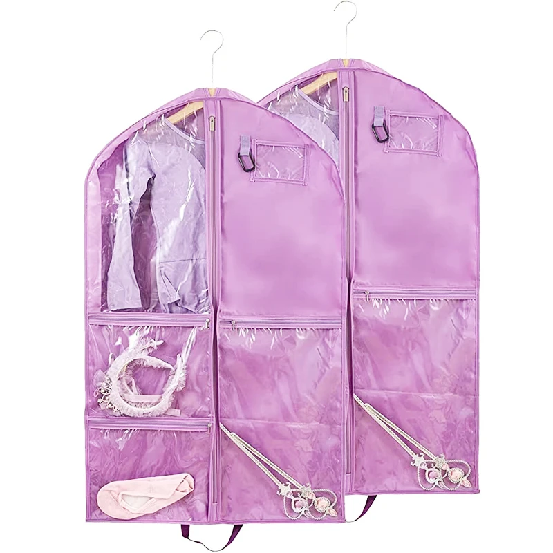 Gusseted Travel Garment Bag with Accessories Zipper Pocket Suit Garment Cover for Shirts Dance Dresses Dance Costume Bags Purple