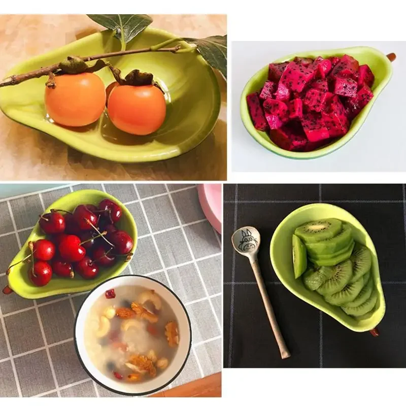 6.5 Inch Avocado Shape Ceramics Fruit Tray Creativity Dessert Plate Cute Household Salad Bowl Child Breakfast Dish Sushi Plate