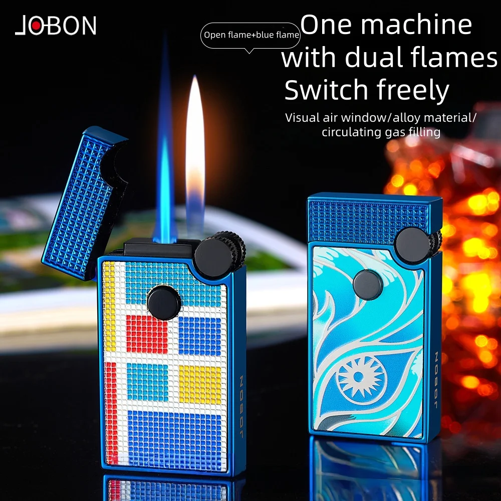 

Exquisite Fashionable Open Flame+Blue Flame Butane Gas Lighter Alloy Body Visible Air Window Windproof Direct Men's CigarLighter