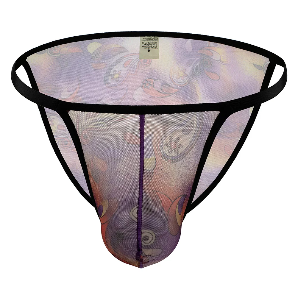 Underwear Mens Print Thin Mesh Translucent Briefs Pouch Quick Drying Underpants  Thin Strap Sexy Briefs Thongs Tanga