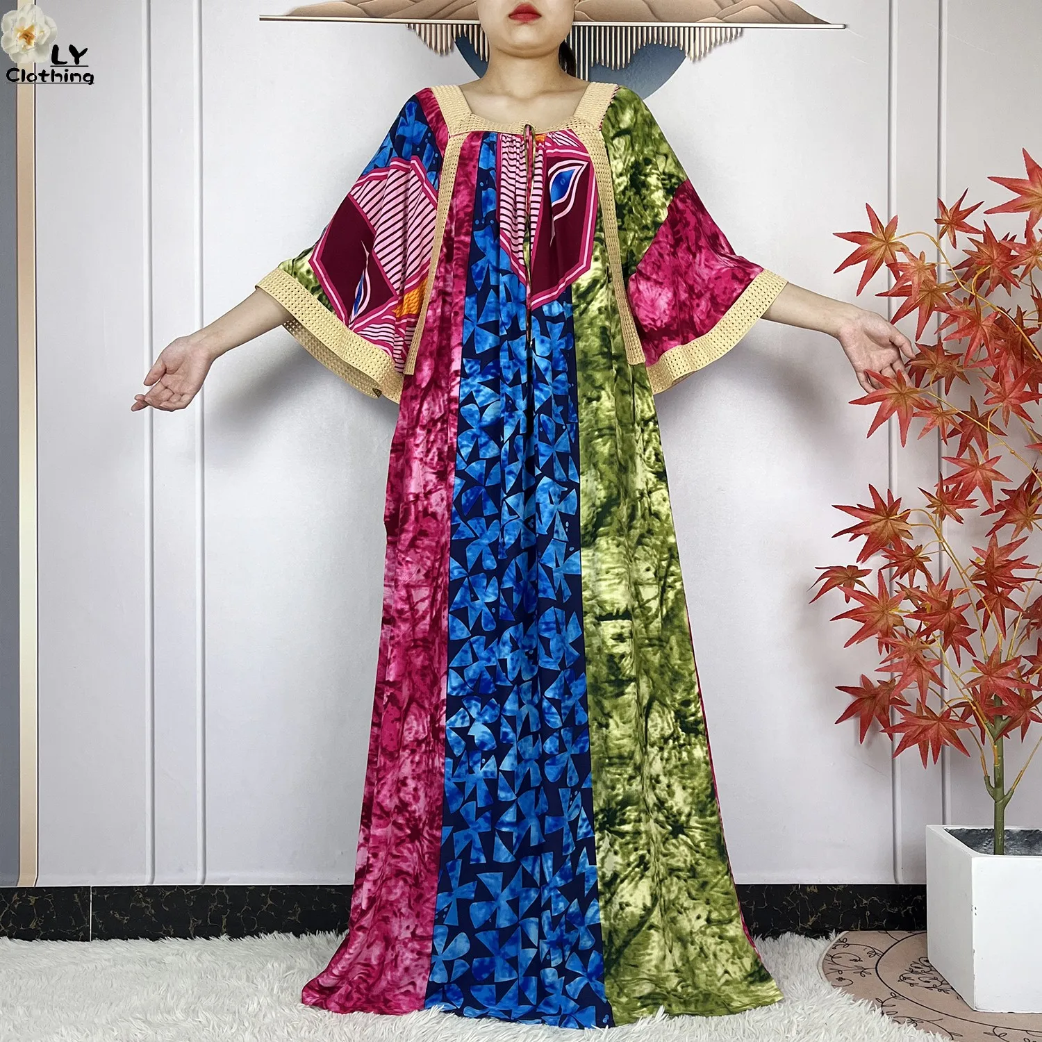 New Summer African Abaya High Quality Cotton Dress With Big Scarf 2024 Fashion Printing Loose Boubou Maxi Islam Women Clothes