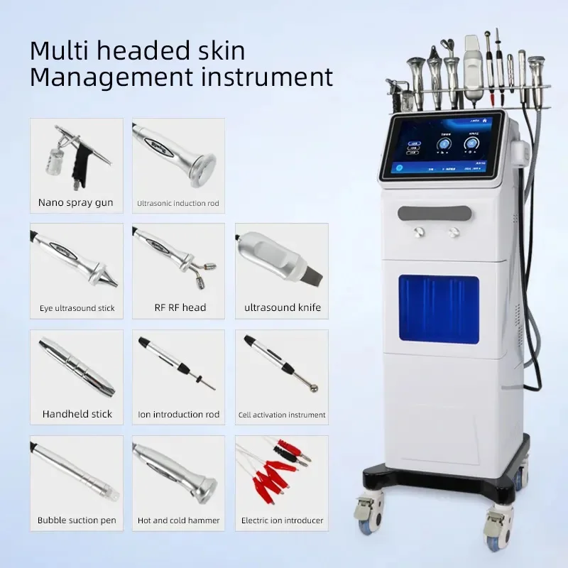 

Multifunction 10 In 1 Hydra Dermabrasion Equipment Ion Galvanic Skin Whitening Rod Face Lifting Facial Care Salon Machine