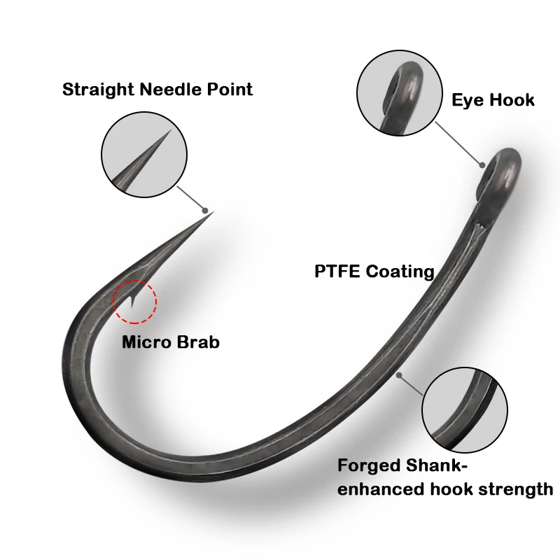 10x Fishing Carp Eye Hook Straight Needle Point PTFE Coating Micro Brab High Carbon Steel Fishhooks Tackle image 4