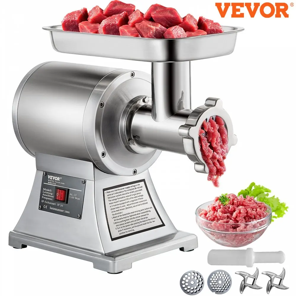 VEVOR Commercial Meat Grinder 550LB/h Electric Sausage Maker Stainless Steel with 2 Blades, Grinding Plates & Stuffing Tubes