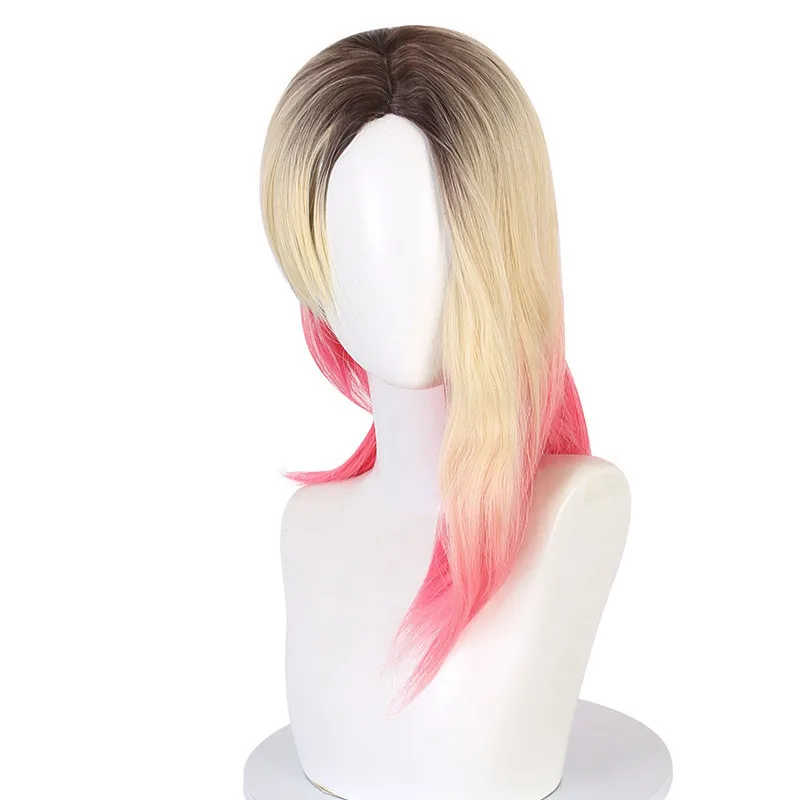 Gwen Stacy Cosplay Wig Brown Blonde Pink Ombre Gradient Wolf Cut Medium Length Wig for Across the Spider-Verse Halloween Comic