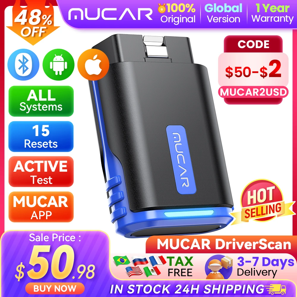 

MUCAR DriverScan Bluetooth Scanner Car Diagnostic Tool OBD2 Scanners Bi-directional Full System 15 Reset Free Auto Code Reader