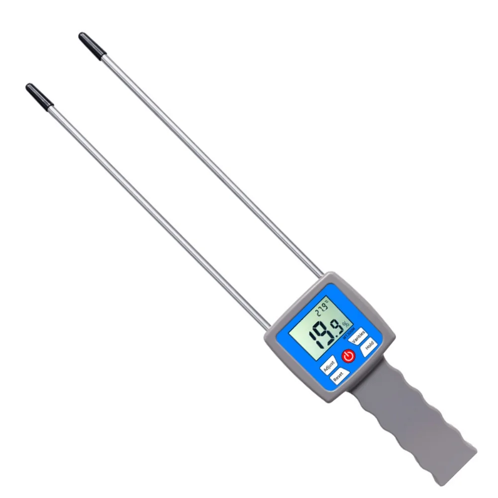 

Moisture meter portable with backlit LCD display for forage measures moisture in paper fibers wood cardboard and other materials