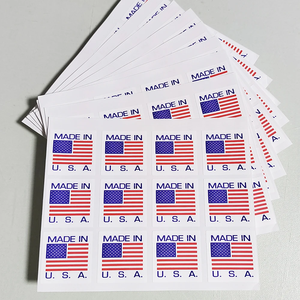 100 Stück 25 x 25 mm, hergestellt in den USA, Fabrikprodukt, Origin-Anleitung, synthetischer Papieraufkleber, Herstellung in den Vereinigten Staaten – Detail 1