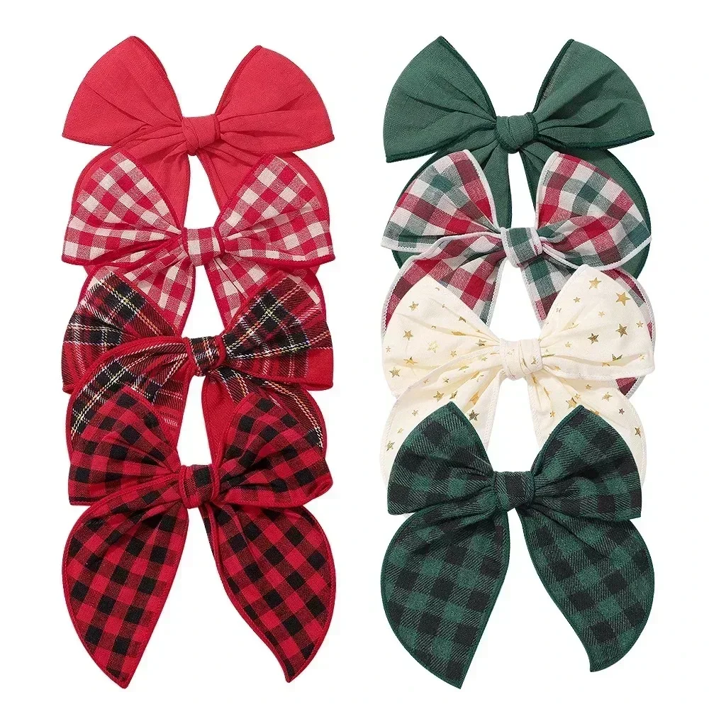 2Pcs/Lot Kids Buffalo Plaid Bows for Christmas Hair Clips Girls Red Bowknot Hairpin Classic Handmade Baby Hair Accessories Gifts