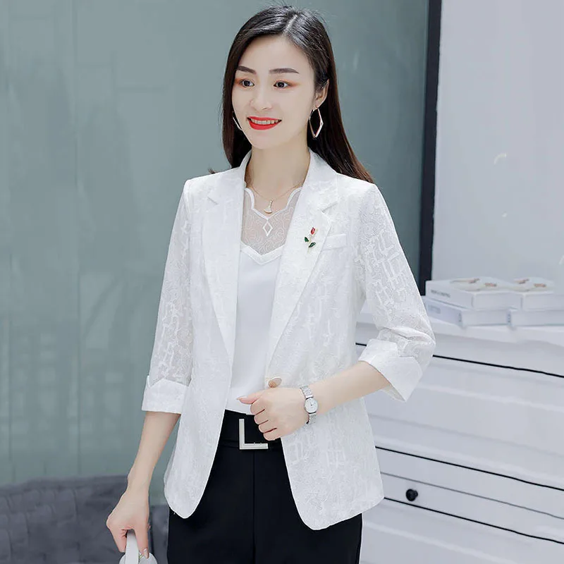 Spliced Lace Small Suit  Thin Section 2022 Spring And Summer Fashion Korean Version Slim Casual Temperament Suit Women5XL