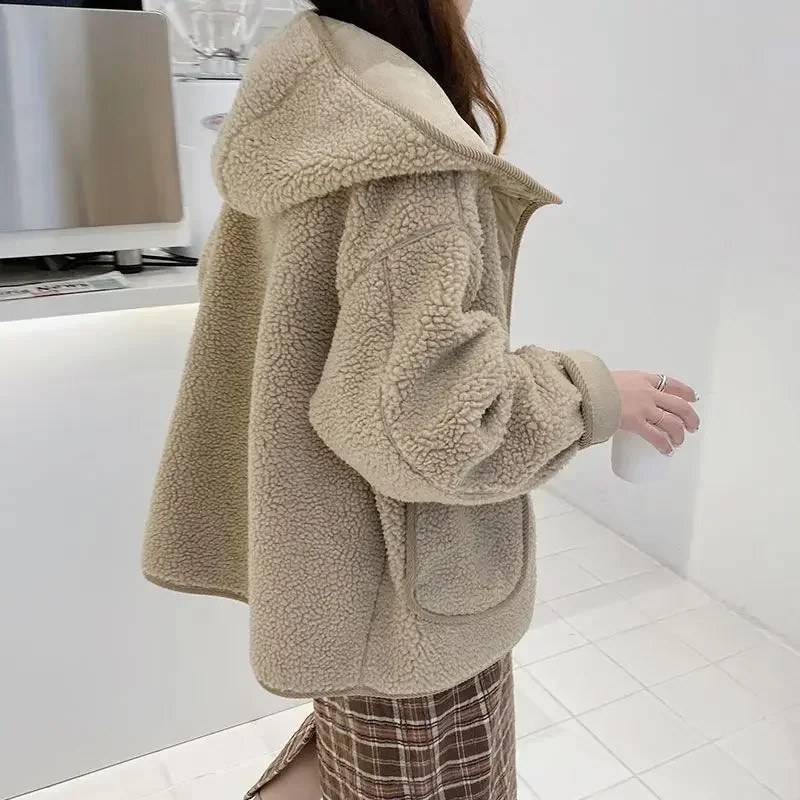Lambhair Women Thick Coats Korean Zipper Cute Loose Fleece Jackets Autumn Winter Casual Jacket A Line 2024 Sweet Jacket