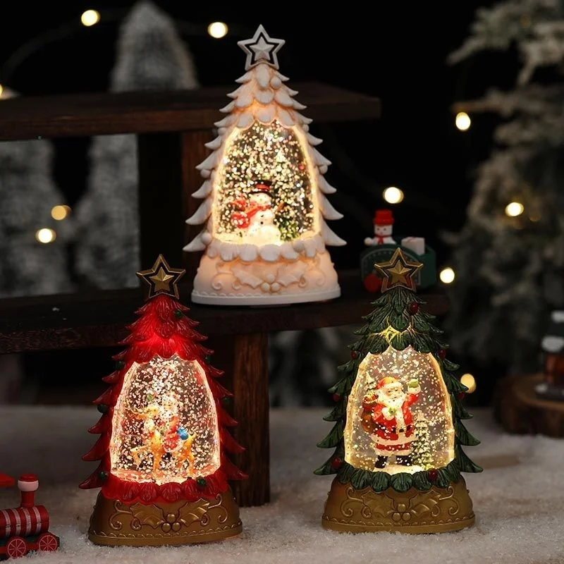 Christmas LED Night Light Stanta Claus Snowman Lantern Lamp Xmas Tree Ornaments Hanging Light for New Year Party Decor