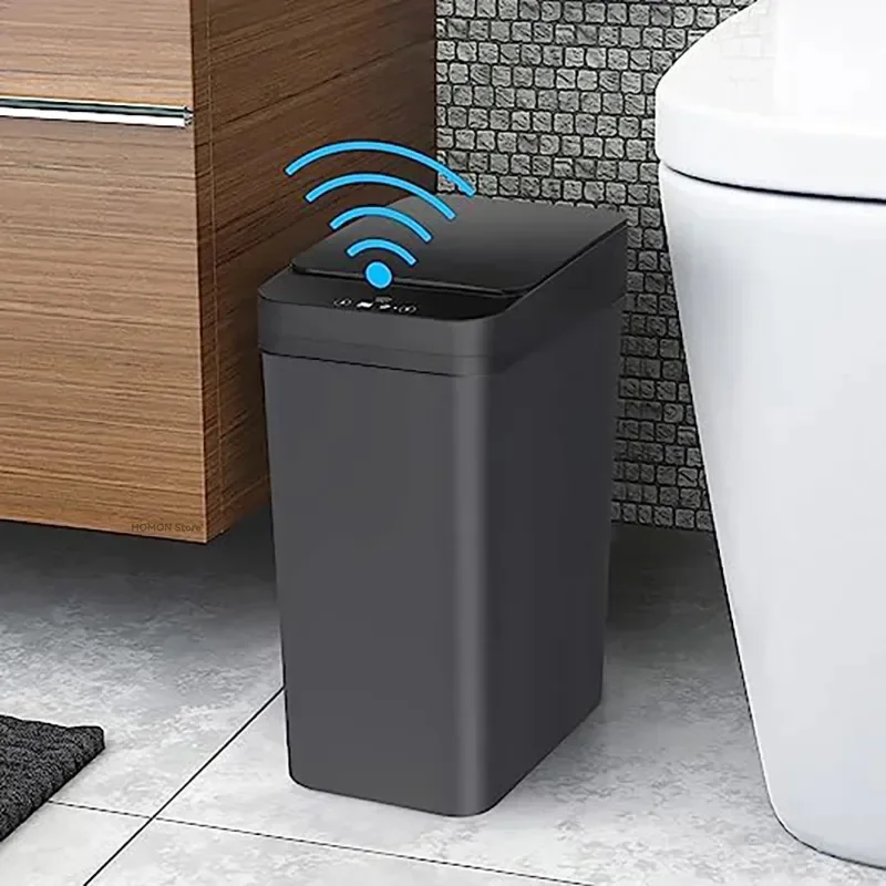 12L Black Smart Trash Can Waterproof Motion Sensor Garbage for Bathroom Kitchen Toilet