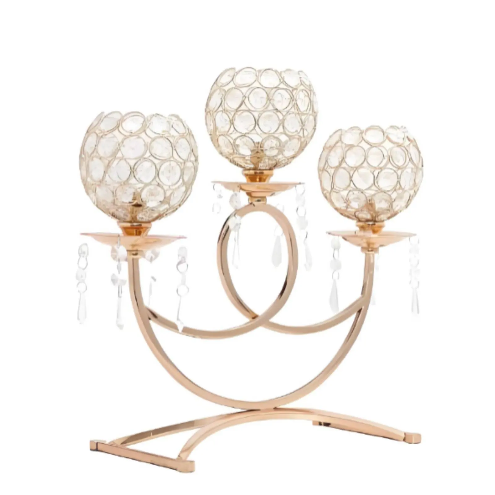 Vintage Metal Candle Holder, European 3-Branch Stand, Crystal Sphere Decoration, Creative Wedding Prop, Home Decor