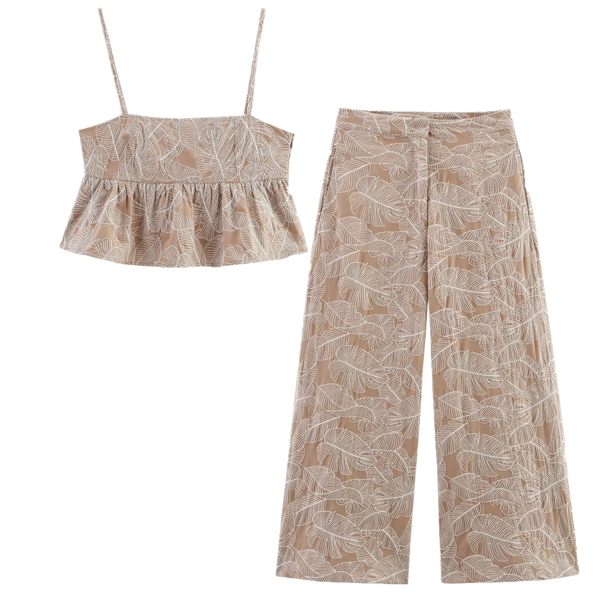 

Dave&Di French Country Lazy Embroidered Camisole Shirt Wide Leg Pants Suits Minimal Shirt And Pants Casual Two-Piece Set Women