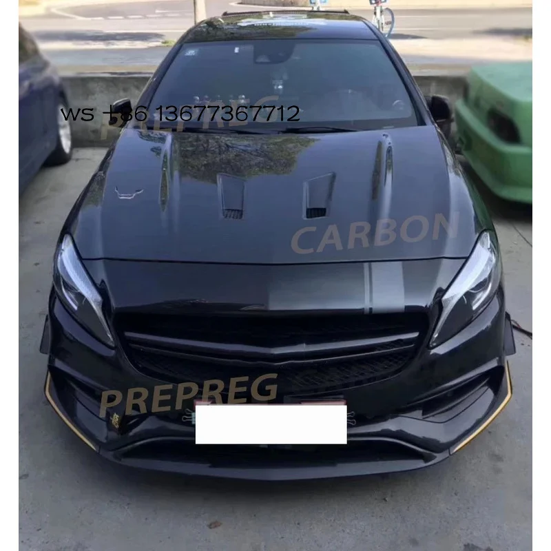 غطاء فتحة التهوية الزخارف فئة W176 A45 2013-2019 ألياف الكربون غطاء محرك السيارة المصد الأمامي غطاء المحرك #1