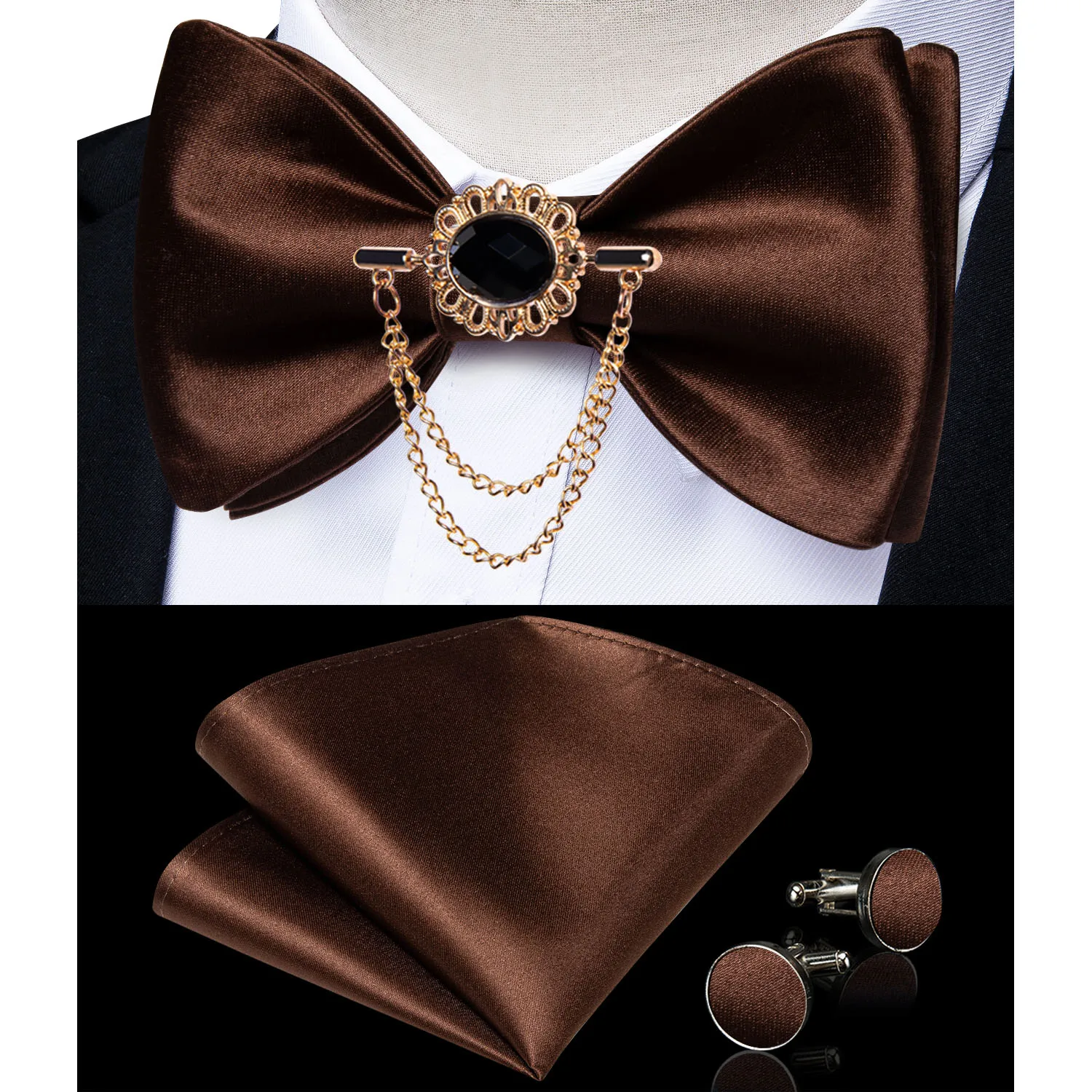 Exqusite männer Selbst-krawatte Bowties Hochzeit Krawatten Für Mann Zubehör Manschettenknöpfe Hanky Brosche Set Rot Schwarz Gelb blau Bowtie – Detail 29