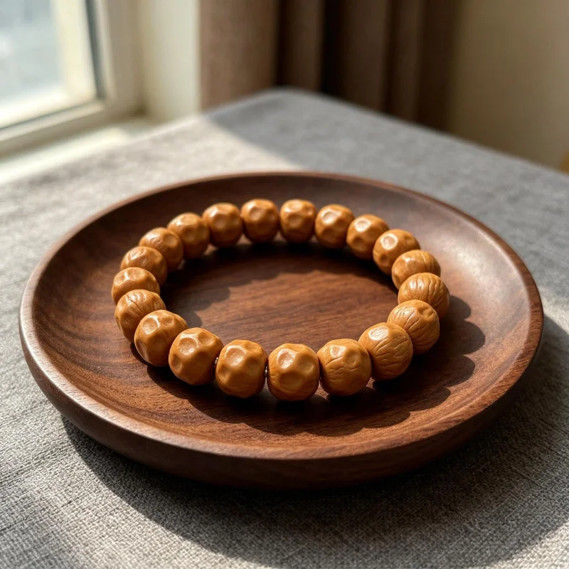 Cheese Monkey Bead Bracelet, 108 Small Walnut Beads, Single Loop, Vintage Ethnic Style