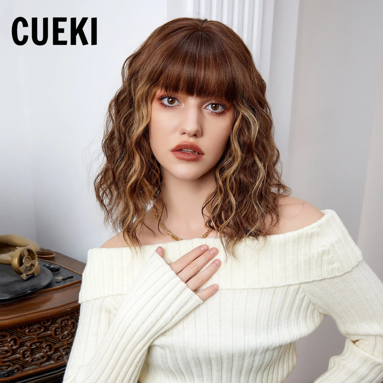 Mechanism Chemical Fiber Wig with Bangs BOB 10inch Curl Wig P427 Female First-time Wearer Fit Glue-free Full Headgear Synthetic Wig Body Wave Wig