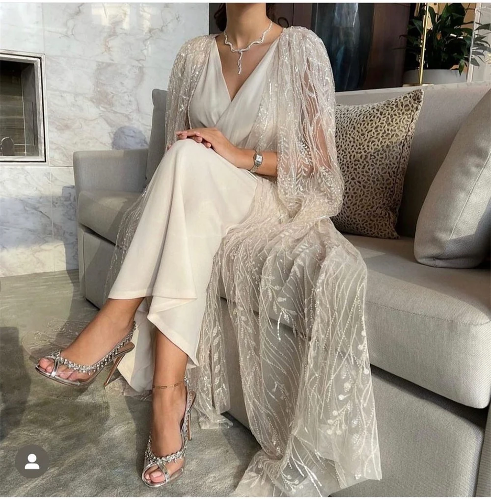 Customized Evening  Sexy Casual  Chiffon Beading Draped Pleat Formal Evening A-line V-Neck Bespoke Occasion Gown Midi Dresses