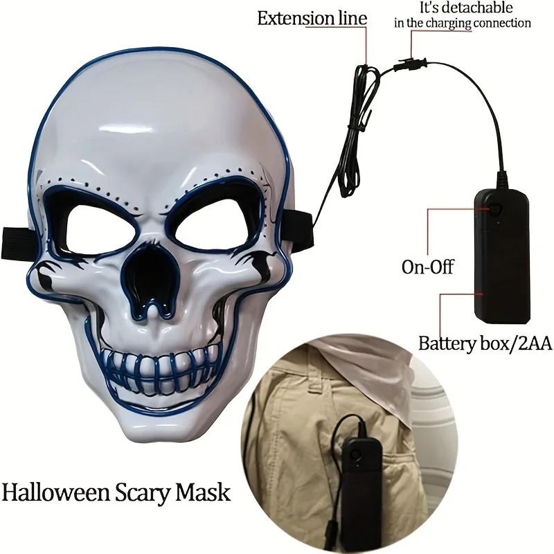 LED Halloween Mask,Neon Glow Party Costume Lighting,PVC Horror Face Mask for Adults/Teens,Halloween,Haunted Houses,Clubs,Festive