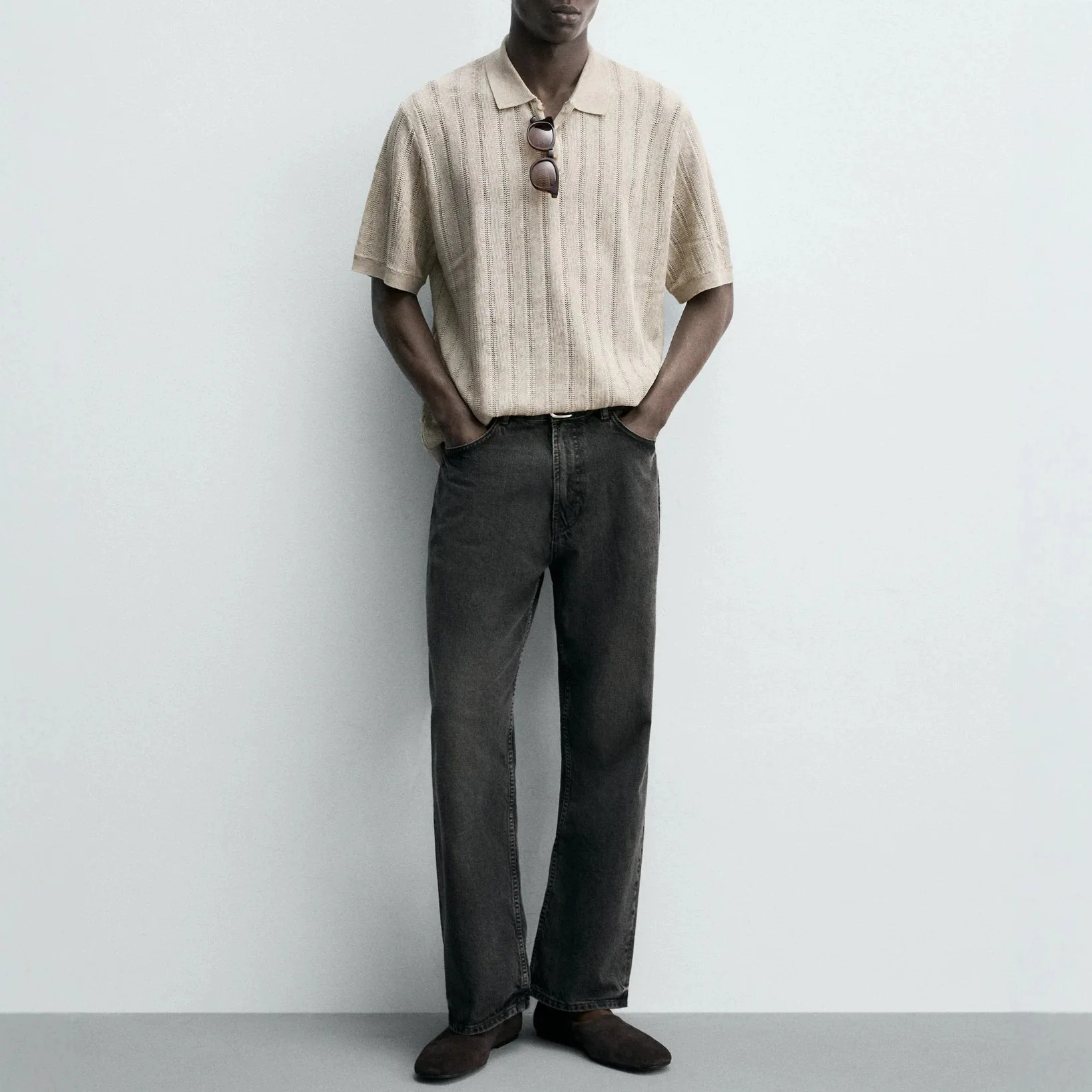 Fashion Men Shirt Short-sleeved Beige European American