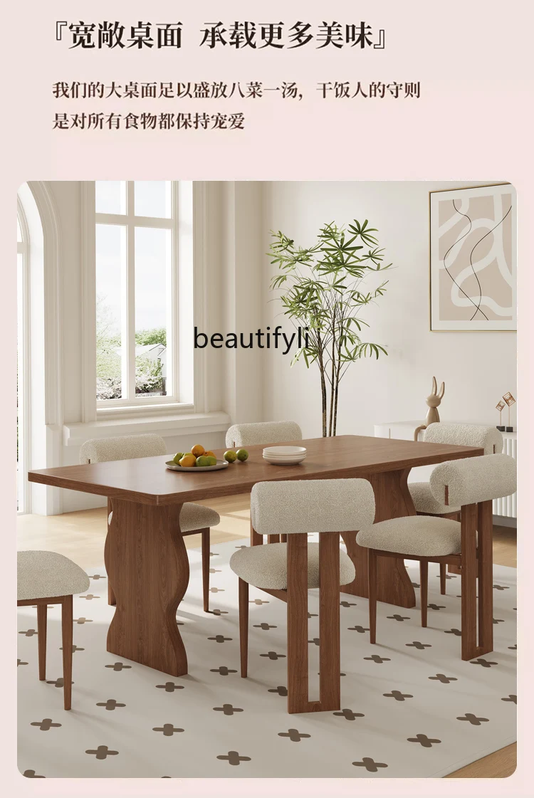 Solid Wood Dining Table Home French Mid-Ancient Home Nordic Rectangular Dining Tables and Chairs Set Stool Table