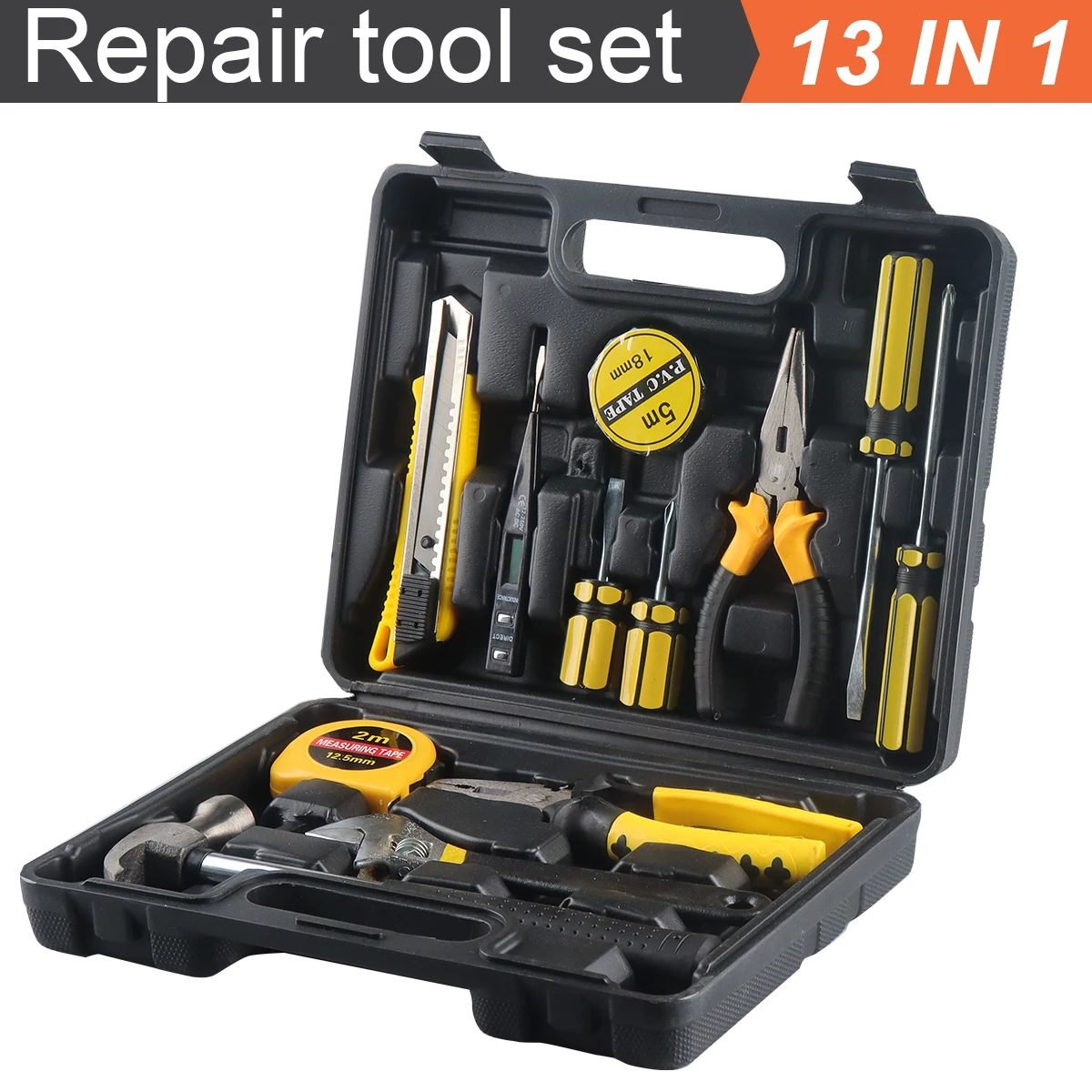 Household hand Tools Set General House hold Hand Tool Kit with Plastic Toolbox Storage Case Used to Car repair And home Repair