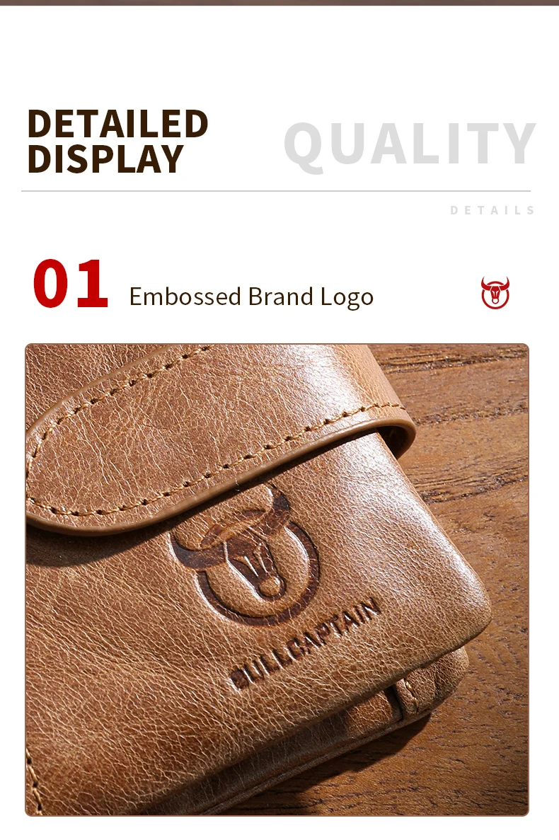 BULLCAPTAIN Echtleder Herren-Geldbörse RFID-Blockierung Vintage Bifold Kurze Geldbörse Rindsleder Kreditkartenhalter mit Münzfach – Detail 13