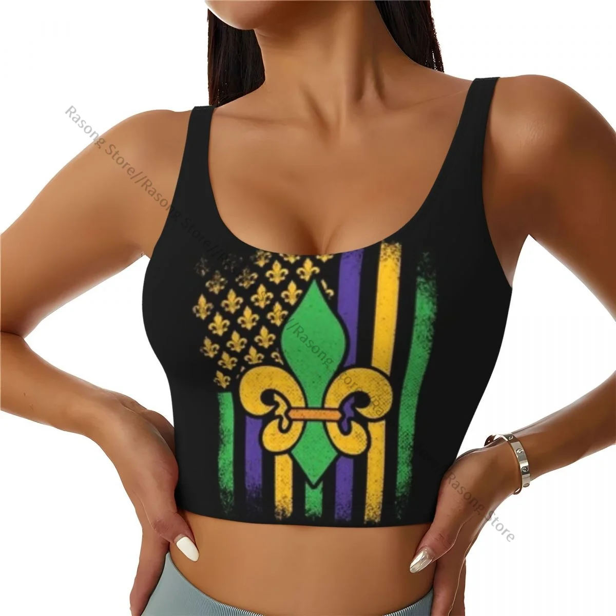 Sports Bra Women Running Yoga Clothes Vest Mardi Gras American Flag Print Gathering Fitness Vest