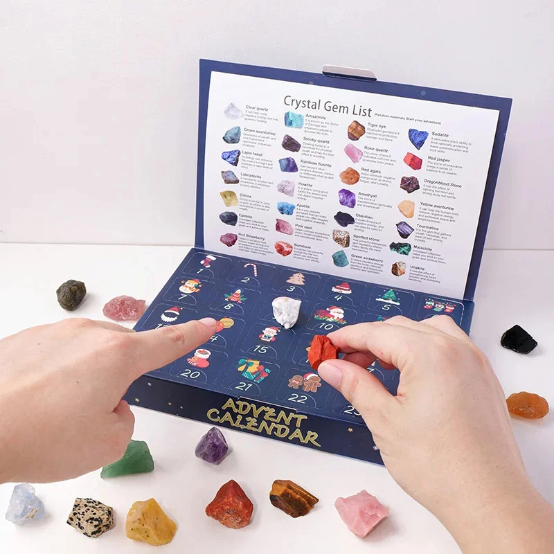 2024 Christmas Advent Calendar Natural Crystal Gemstones Collection Box 24 Day Countdown Crystal Stone Gift Box For Kids